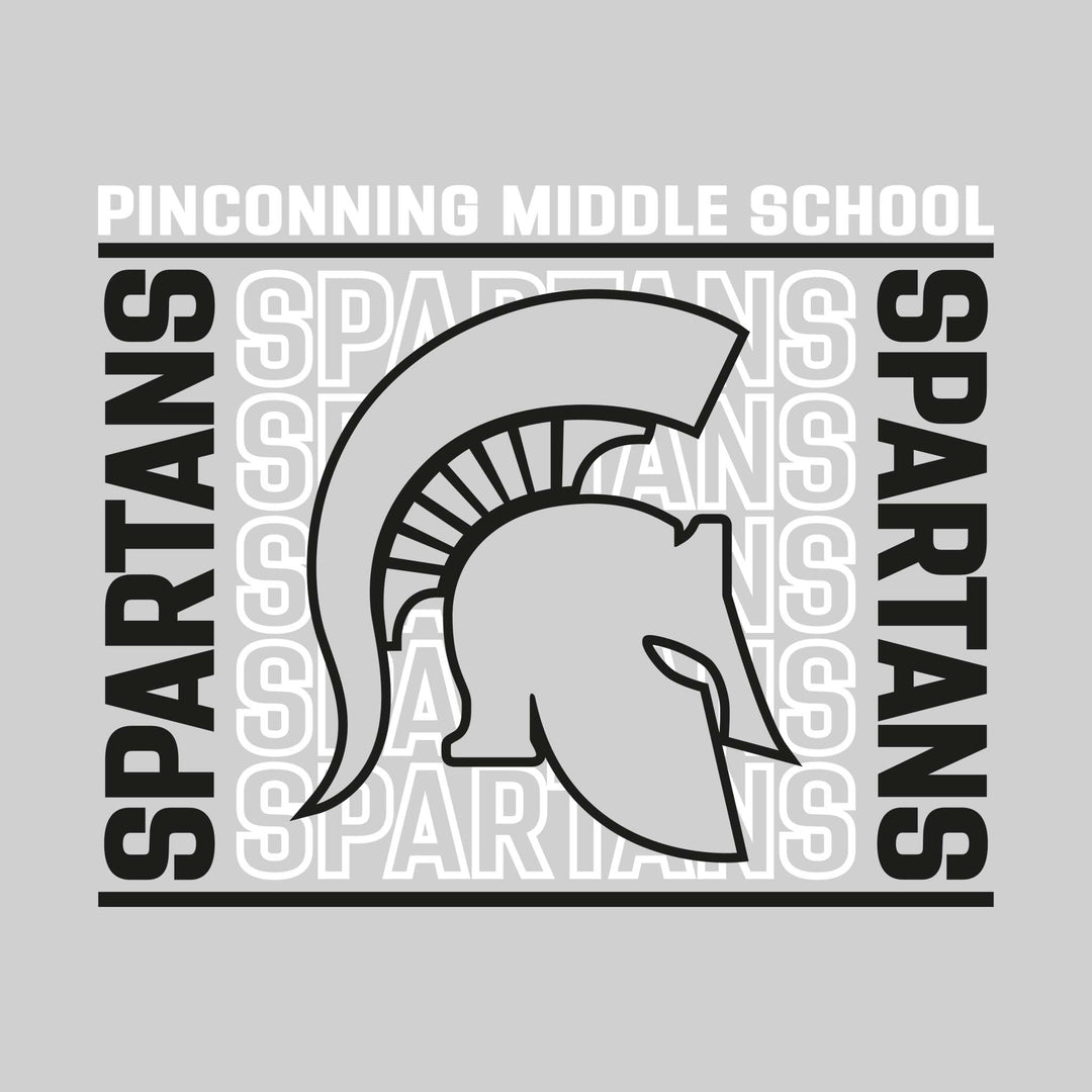 Pinconning Middle School - Spirit Wear - Bracketed Repeating Outlined Spartans with Mascot