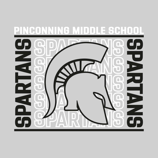 Pinconning Middle School - Spirit Wear - Bracketed Repeating Outlined Spartans with Mascot