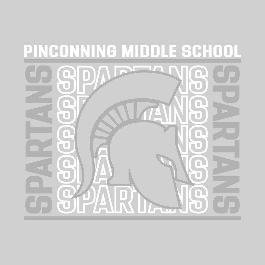 Pinconning Middle School - Spirit Wear - Bracketed Repeating Outlined Spartans with Mascot