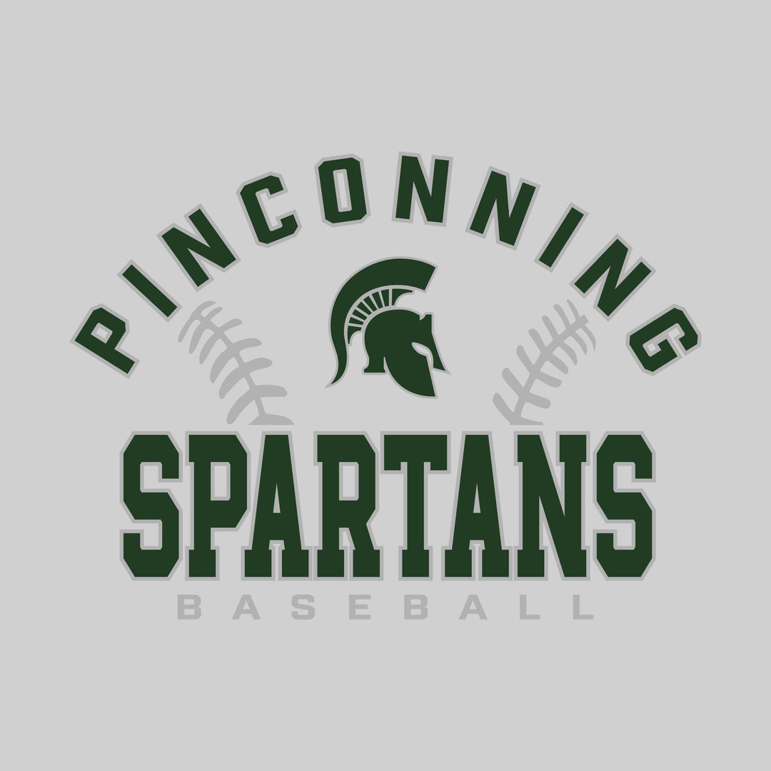 Pinconning Spartans - Baseball - Arched School Name with Baseball Stitches & Mascot