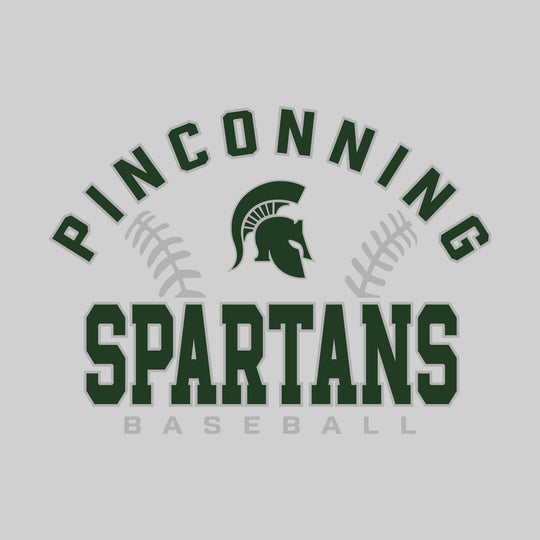 Pinconning Spartans - Baseball - Arched School Name with Baseball Stitches & Mascot