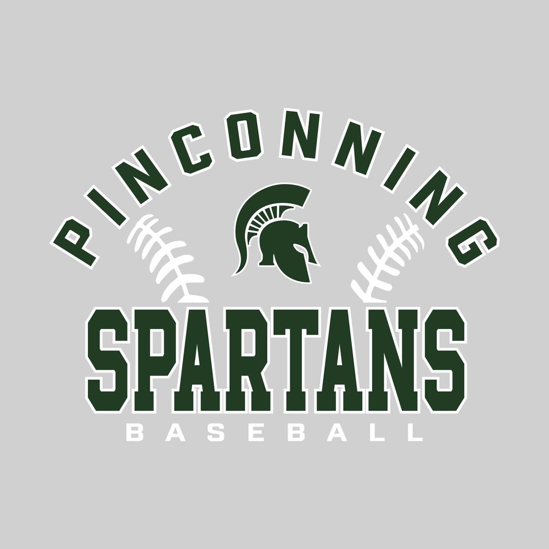 Pinconning Spartans - Baseball - Arched School Name with Baseball Stitches & Mascot