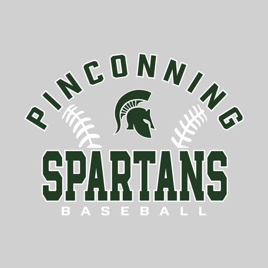 Pinconning Spartans - Baseball - Arched School Name with Baseball Stitches & Mascot