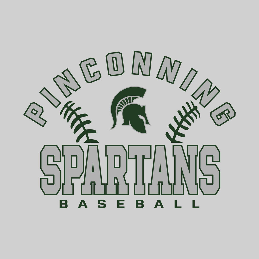 Pinconning Spartans - Baseball - Arched School Name with Baseball Stitches & Mascot