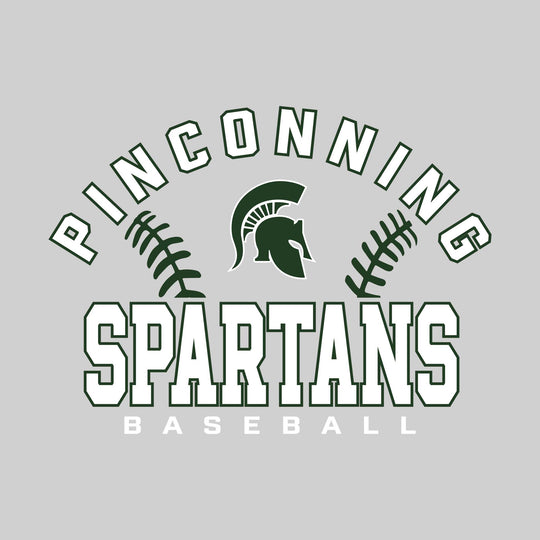 Pinconning Spartans - Baseball - Arched School Name with Baseball Stitches & Mascot