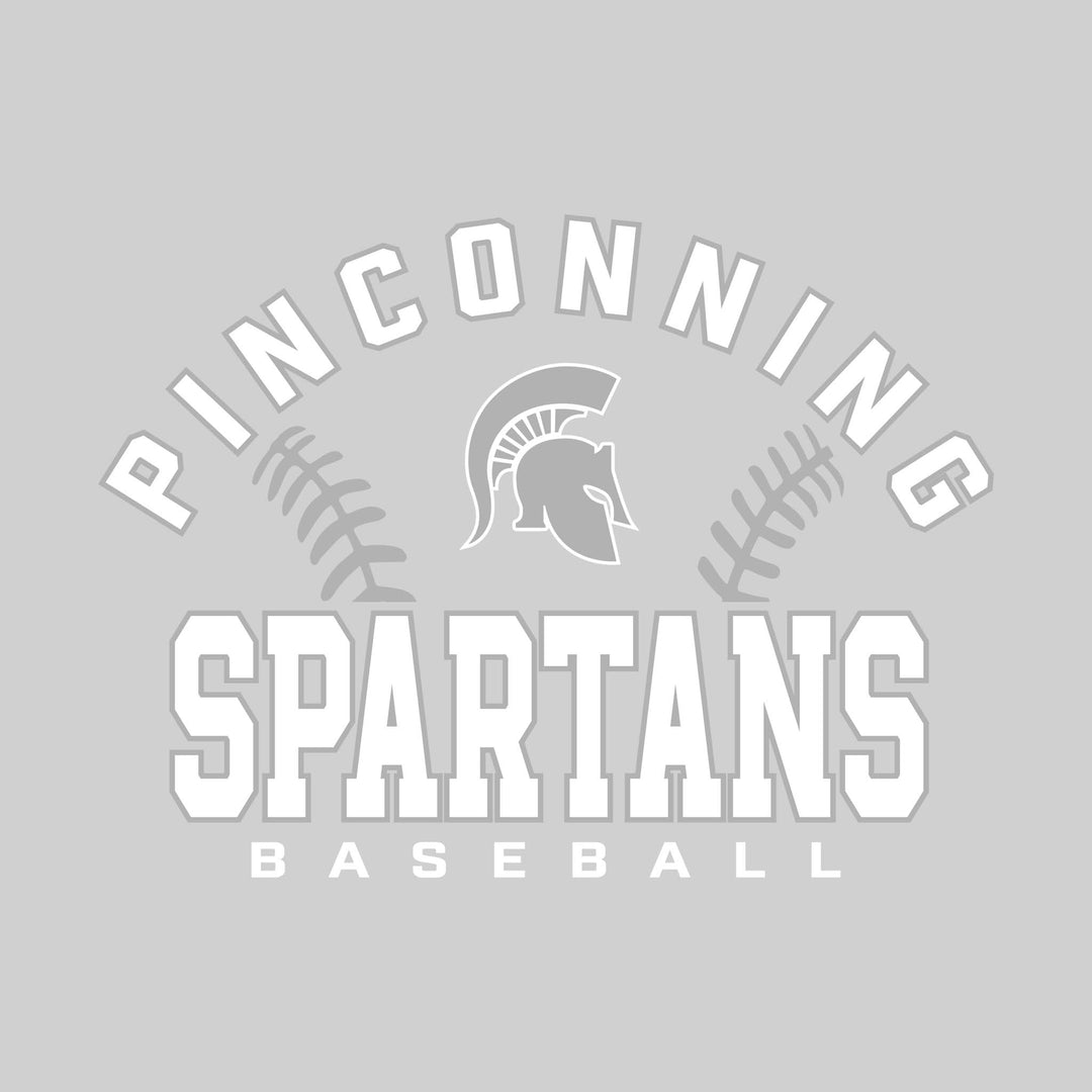 Pinconning Spartans - Baseball - Arched School Name with Baseball Stitches & Mascot