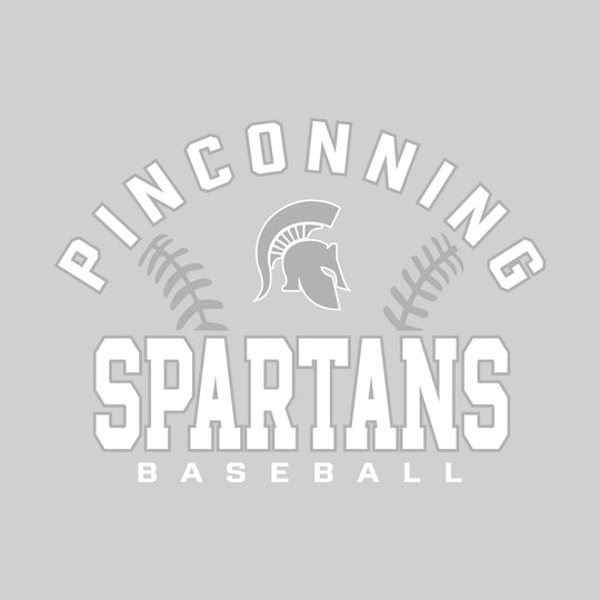 Pinconning Spartans - Baseball - Arched School Name with Baseball Stitches & Mascot