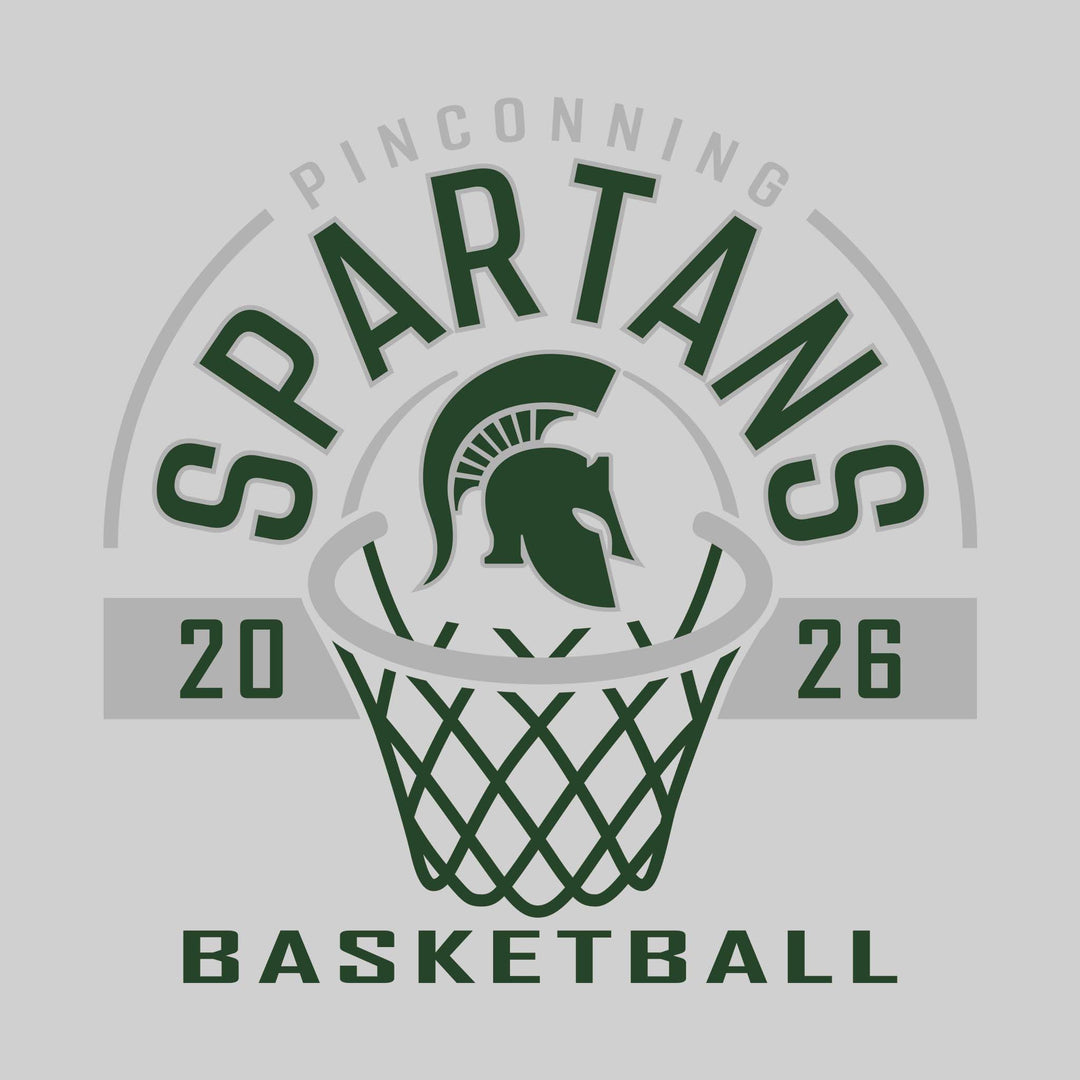 Pinconning Spartans - Basketball - Arched Text with Center Mascot and Rim