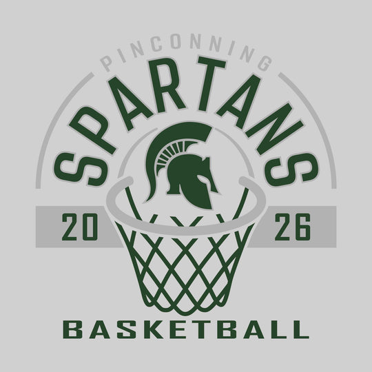 Pinconning Spartans - Basketball - Arched Text with Center Mascot and Rim