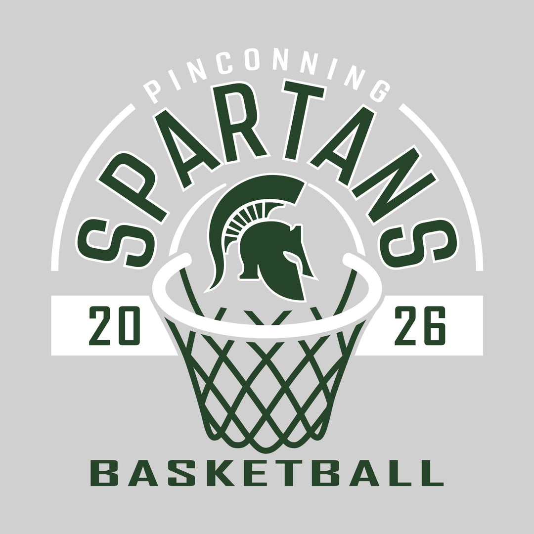 Pinconning Spartans - Basketball - Arched Text with Center Mascot and Rim