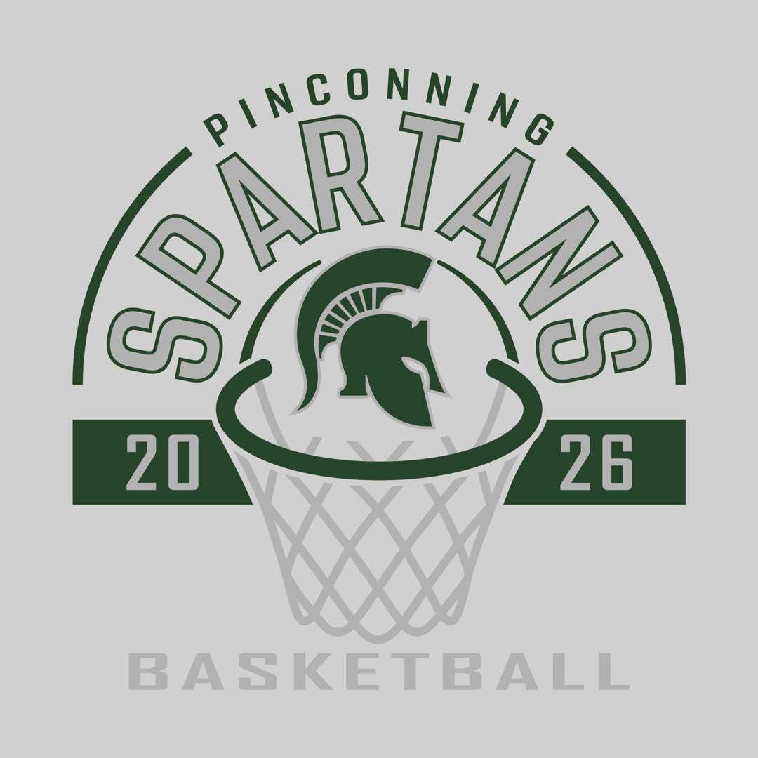 Pinconning Spartans - Basketball - Arched Text with Center Mascot and Rim