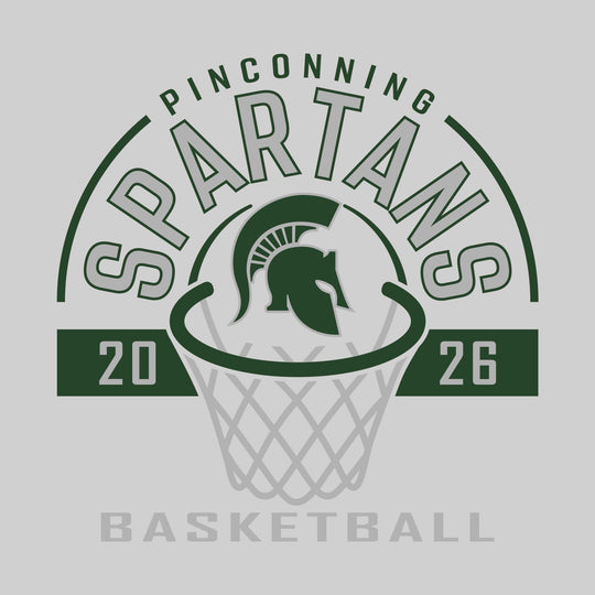 Pinconning Spartans - Basketball - Arched Text with Center Mascot and Rim