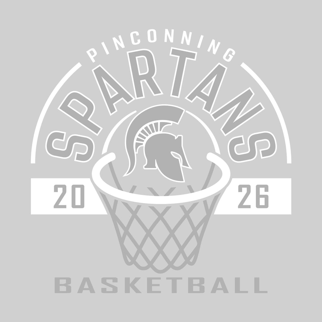 Pinconning Spartans - Basketball - Arched Text with Center Mascot and Rim