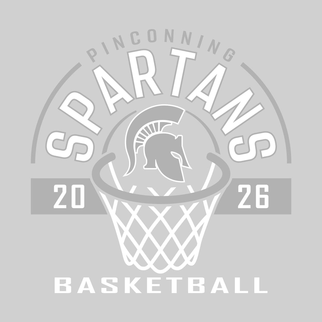 Pinconning Spartans - Basketball - Arched Text with Center Mascot and Rim
