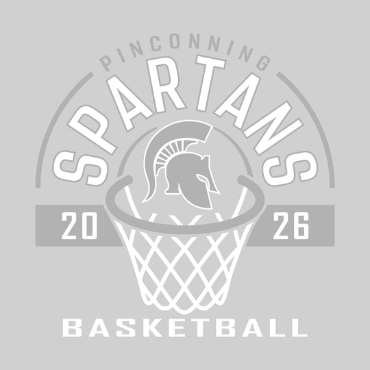 Pinconning Spartans - Basketball - Arched Text with Center Mascot and Rim