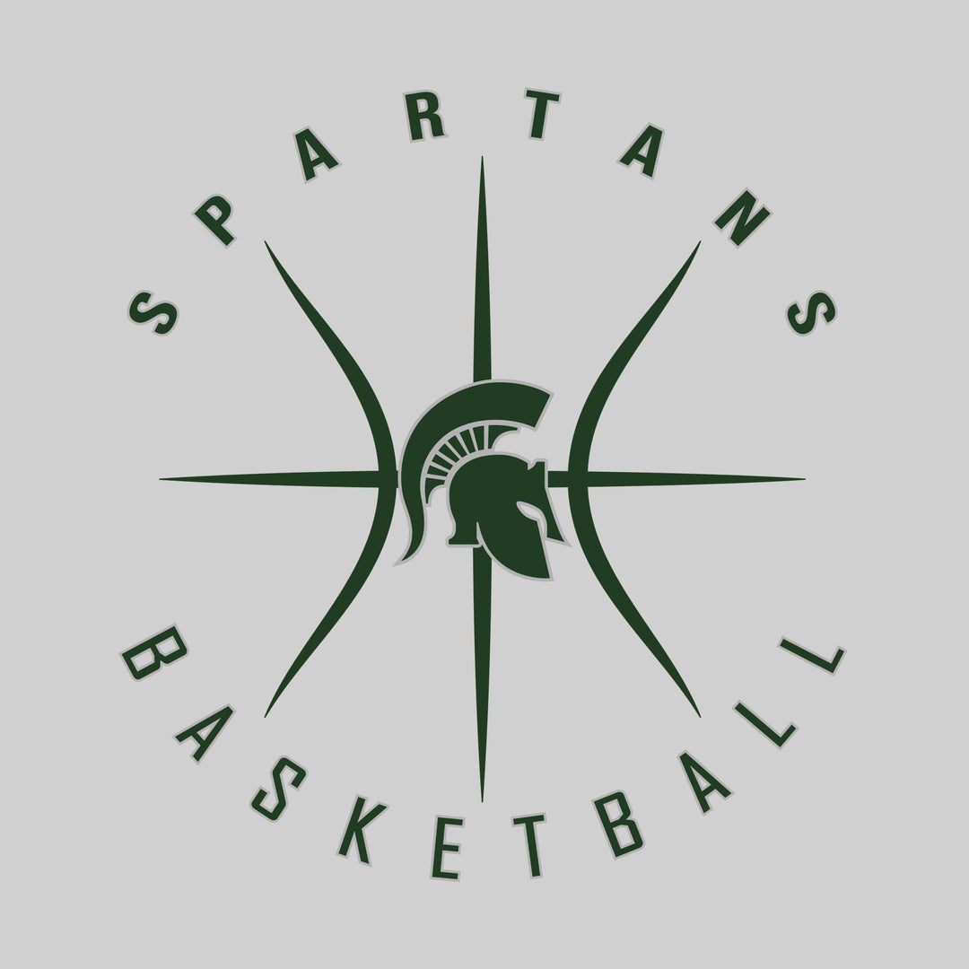 Pinconning Spartans - Basketball - Circular Text with Basketball Threads