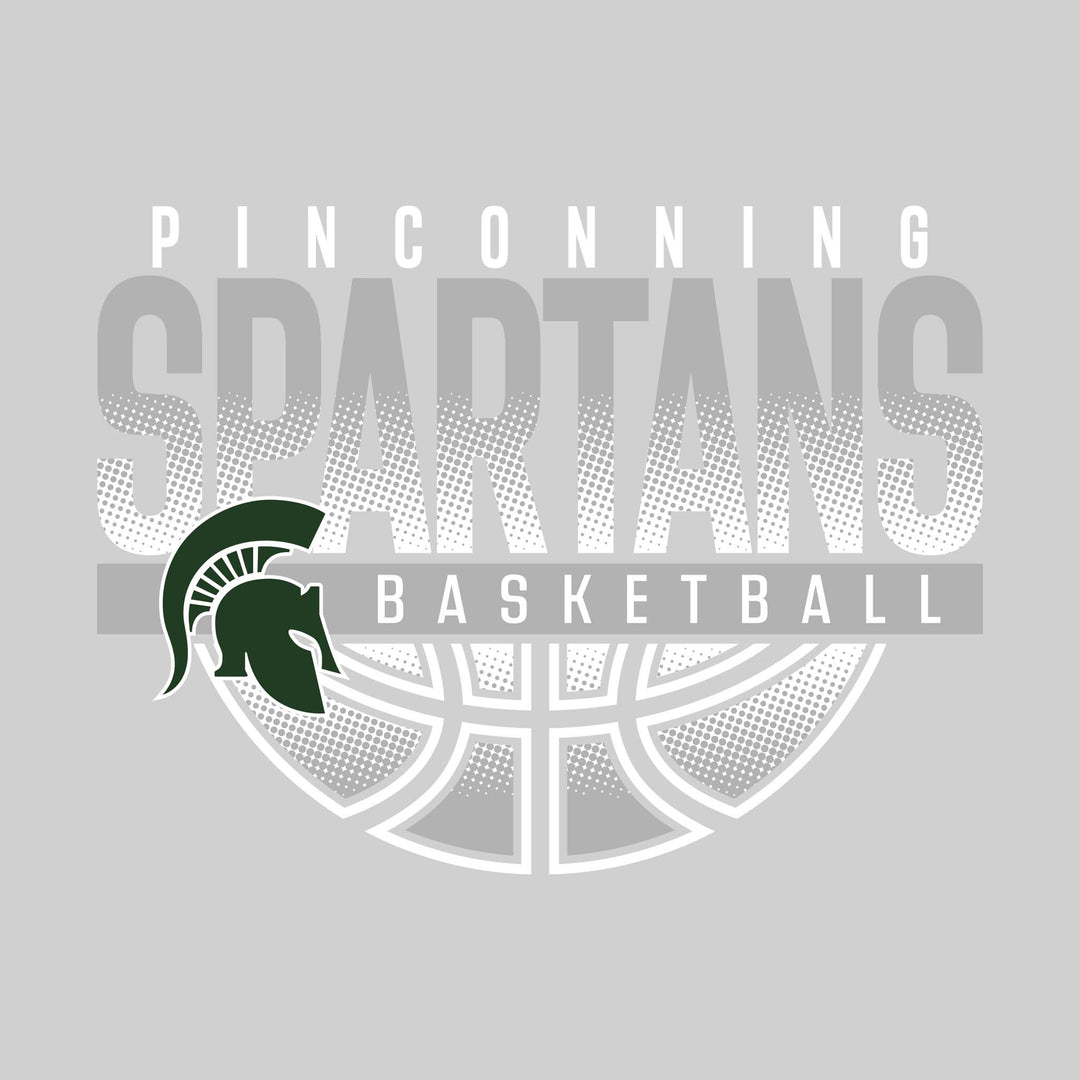 Pinconning Spartans - Basketball - Halftone Spartans Over Basketball with Mascot