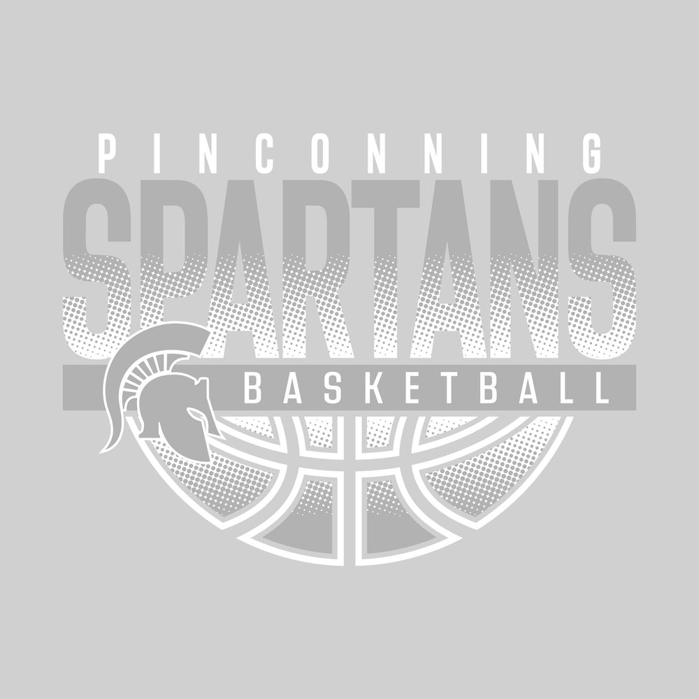 Pinconning Spartans - Basketball - Halftone Spartans Over Basketball with Mascot