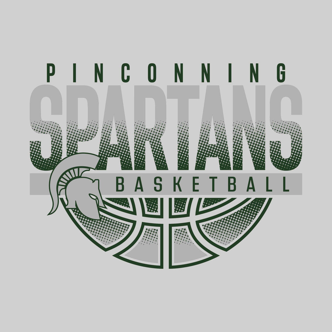 Pinconning Spartans - Basketball - Halftone Spartans Over Basketball with Mascot