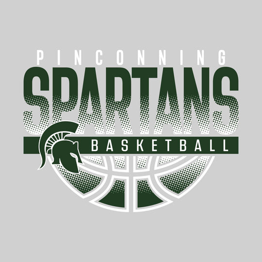 Pinconning Spartans - Basketball - Halftone Spartans Over Basketball with Mascot