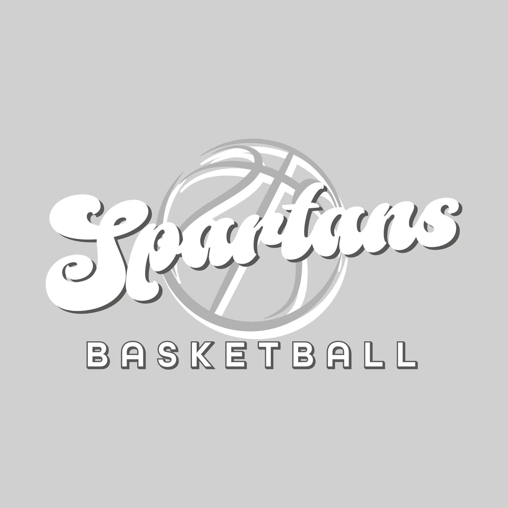 Pinconning Spartans - Basketball - Retro Spartans Text with Abstract Basketball Outline