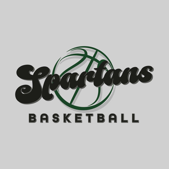 Pinconning Spartans - Basketball - Retro Spartans Text with Abstract Basketball Outline