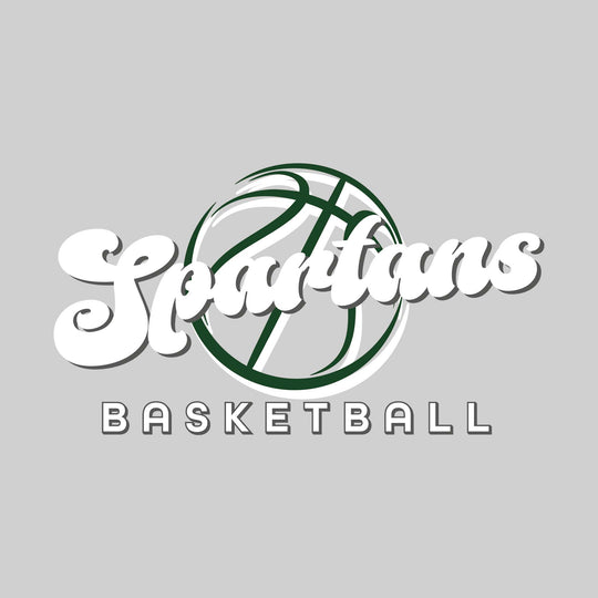 Pinconning Spartans - Basketball - Retro Spartans Text with Abstract Basketball Outline