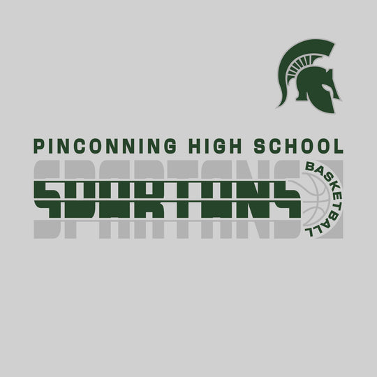 Pinconning Spartans - Basketball - Striped Mascot Name with Basketball Grooves