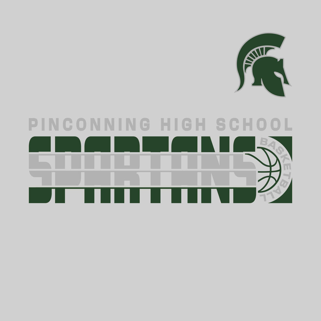 Pinconning Spartans - Basketball - Striped Mascot Name with Basketball Grooves