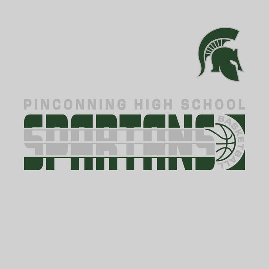 Pinconning Spartans - Basketball - Striped Mascot Name with Basketball Grooves