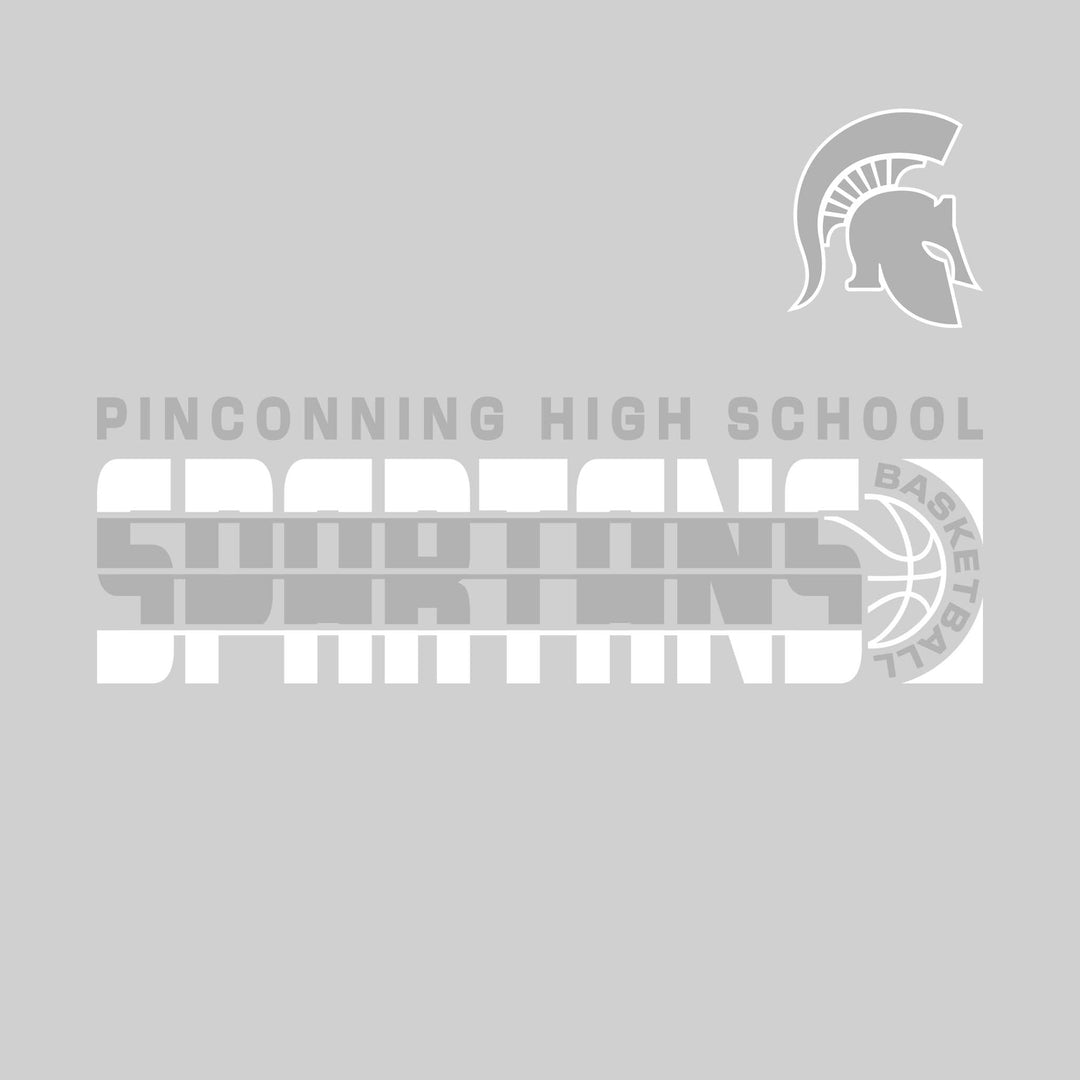 Pinconning Spartans - Basketball - Striped Mascot Name with Basketball Grooves