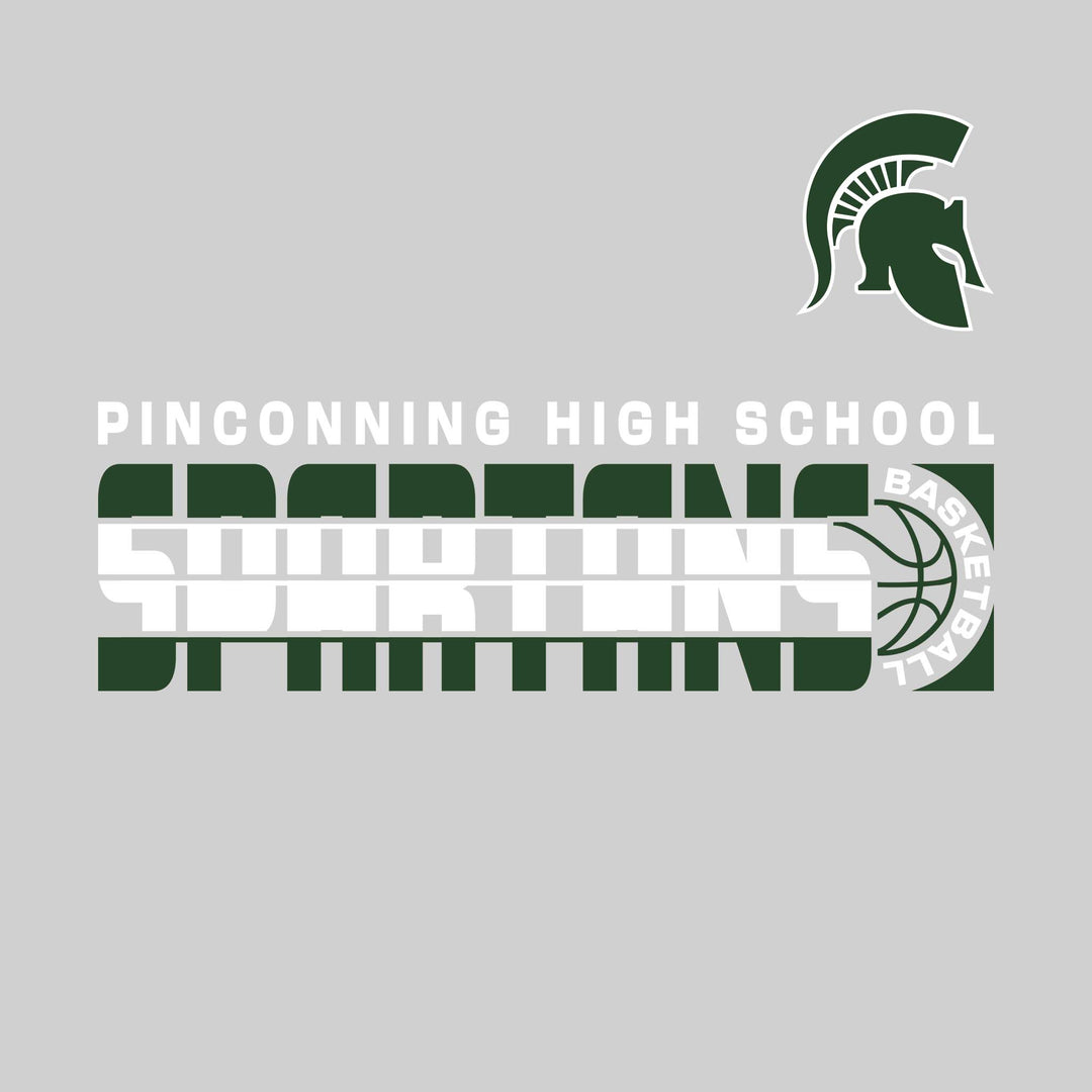Pinconning Spartans - Basketball - Striped Mascot Name with Basketball Grooves
