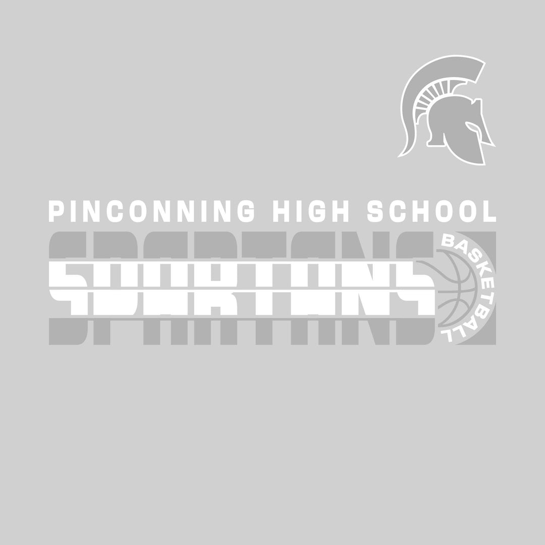 Pinconning Spartans - Basketball - Striped Mascot Name with Basketball Grooves