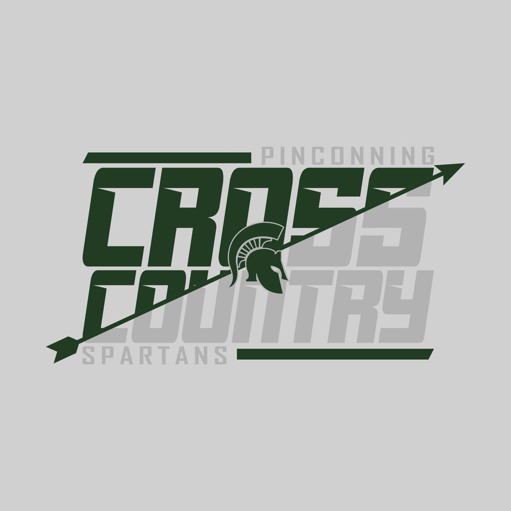Pinconning Spartans - Cross Country - Split-Color School Name with Arrow & Mascot