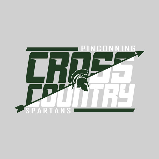 Pinconning Spartans - Cross Country - Split-Color School Name with Arrow & Mascot