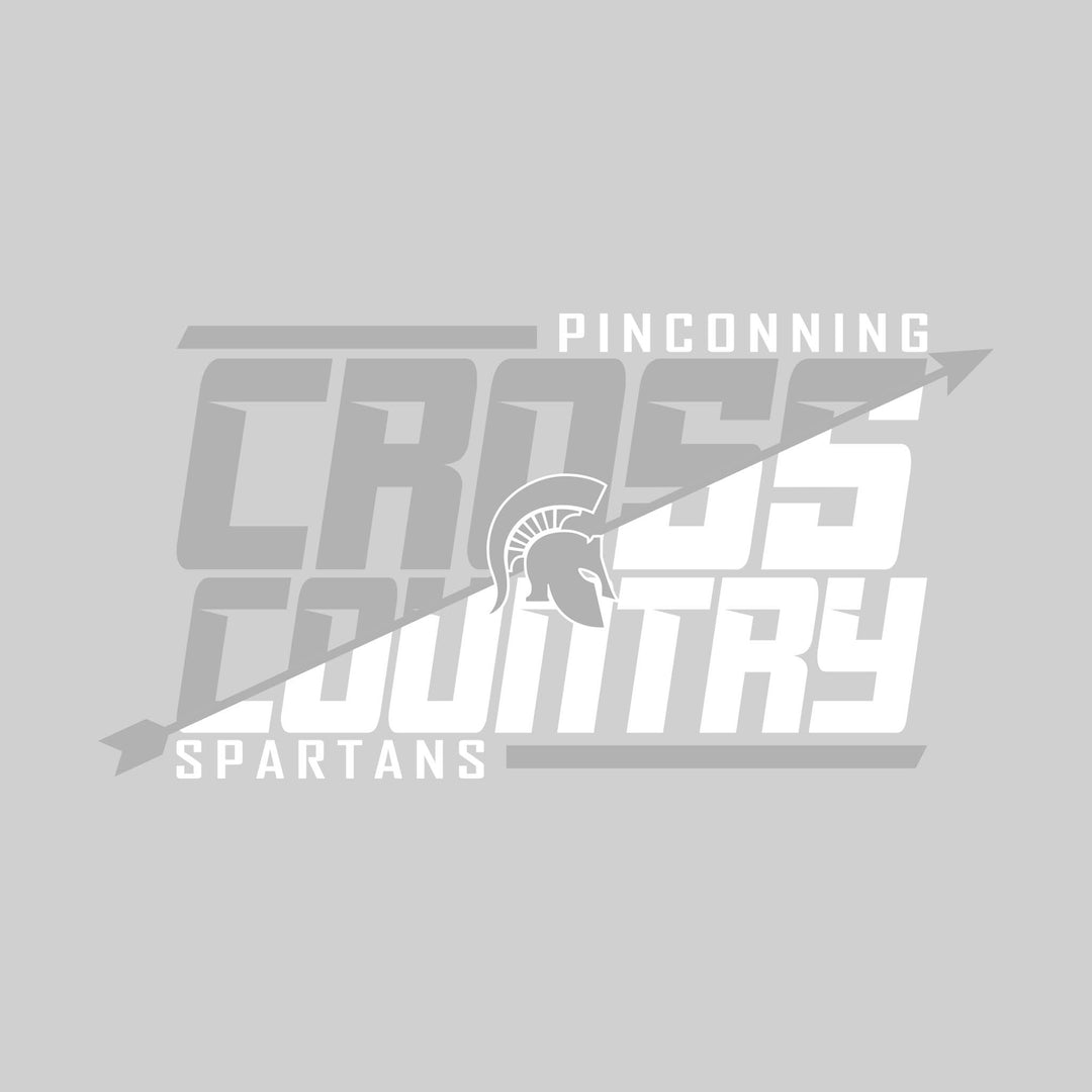 Pinconning Spartans - Cross Country - Split-Color School Name with Arrow & Mascot