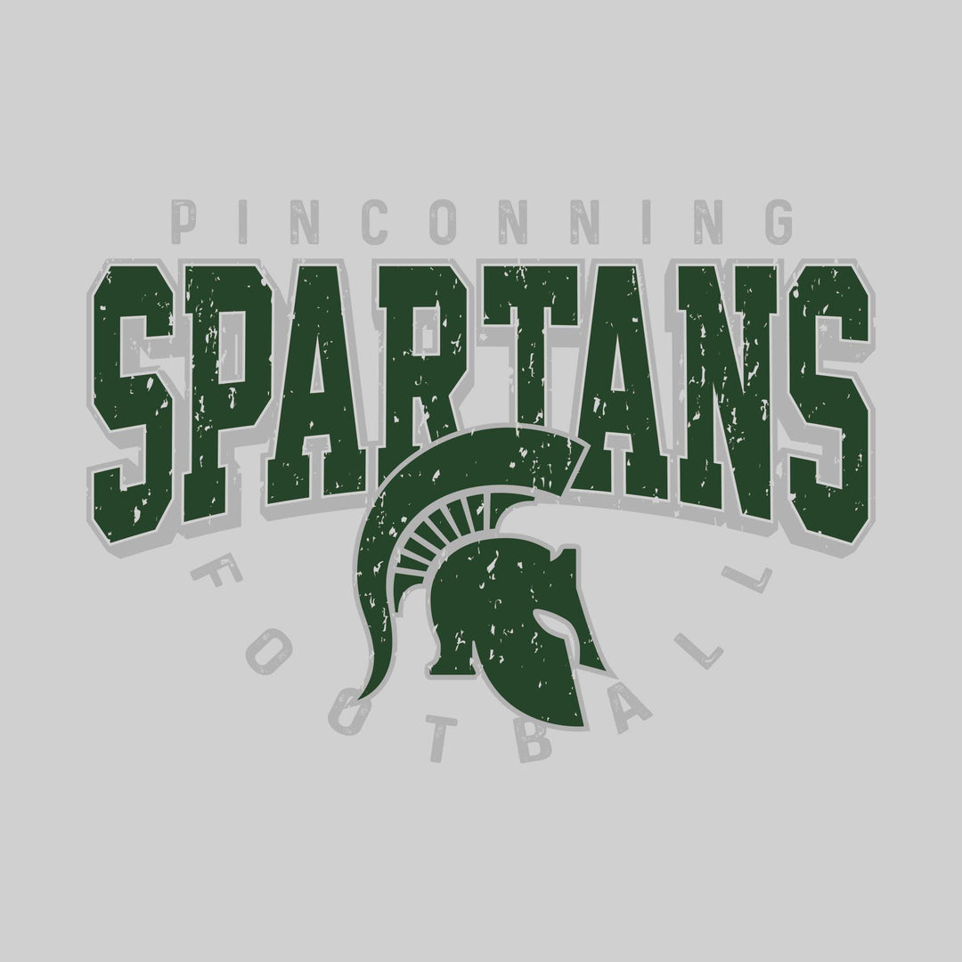 Pinconning Spartans - Football - Distressed Text with Mascot and Arched Football