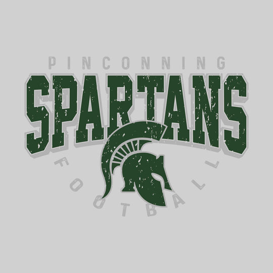 Pinconning Spartans - Football - Distressed Text with Mascot and Arched Football