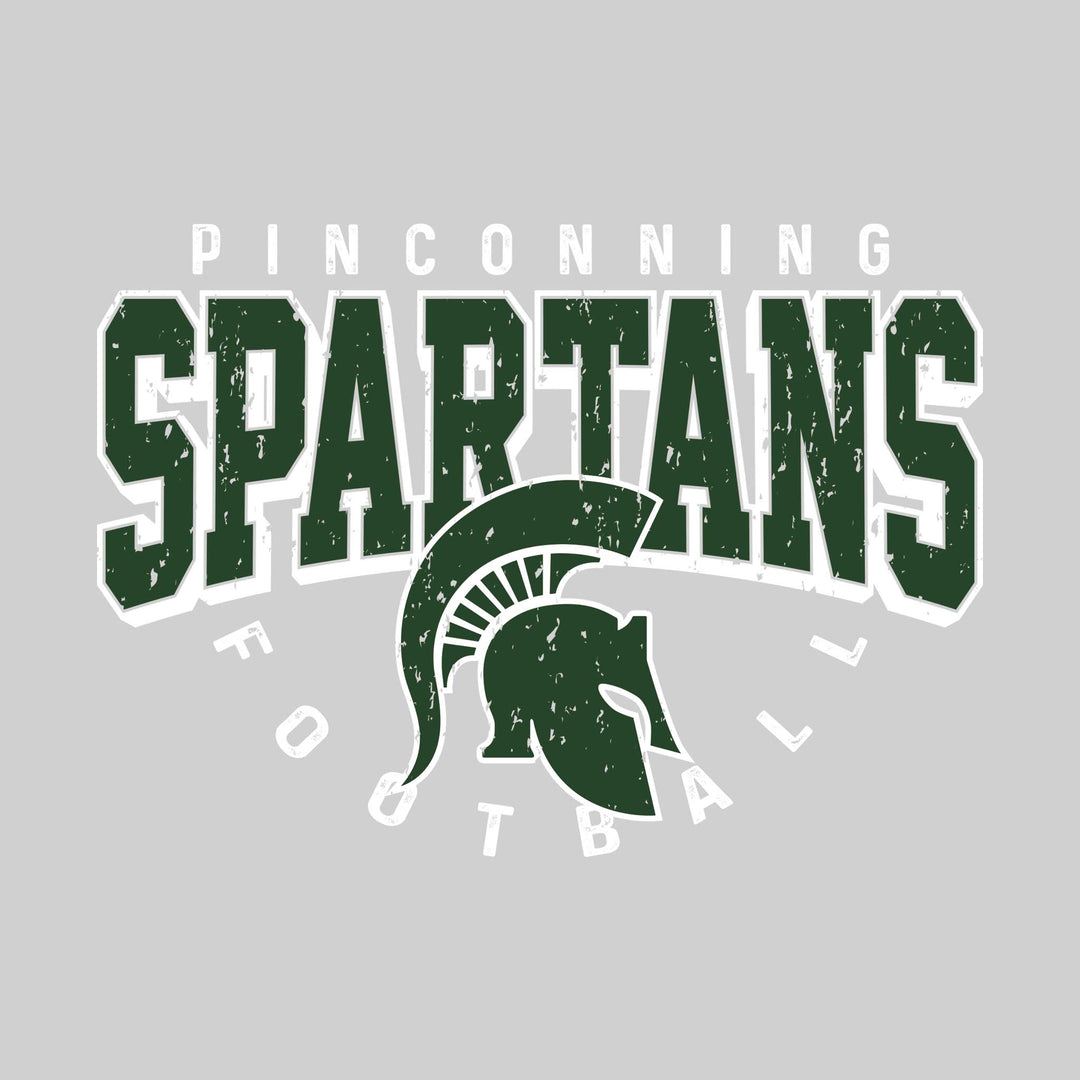 Pinconning Spartans - Football - Distressed Text with Mascot and Arched Football