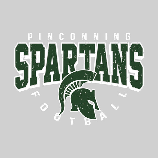 Pinconning Spartans - Football - Distressed Text with Mascot and Arched Football
