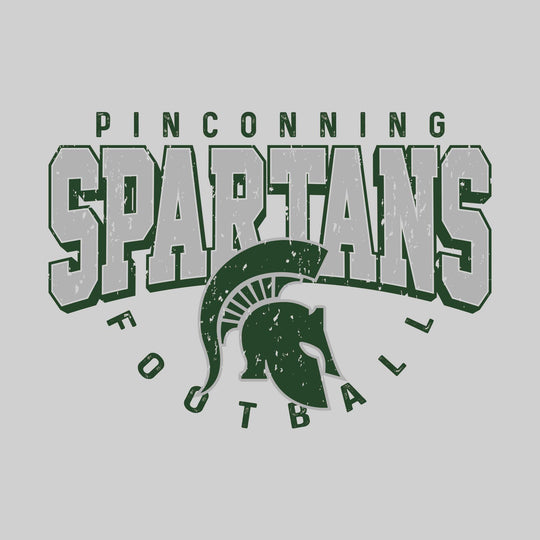 Pinconning Spartans - Football - Distressed Text with Mascot and Arched Football