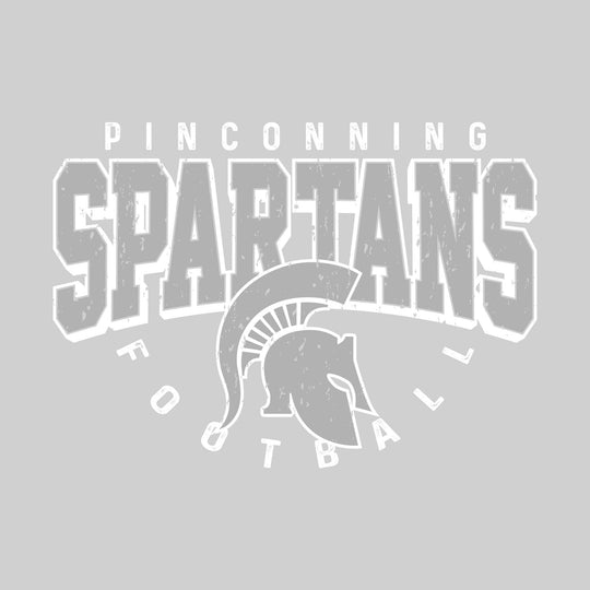 Pinconning Spartans - Football - Distressed Text with Mascot and Arched Football