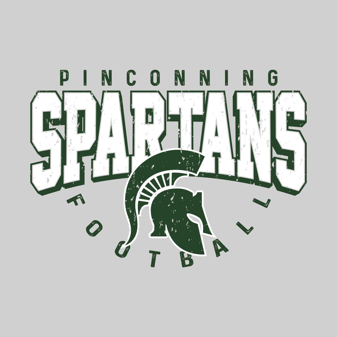 Pinconning Spartans - Football - Distressed Text with Mascot and Arched Football