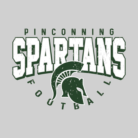 Pinconning Spartans - Football - Distressed Text with Mascot and Arched Football