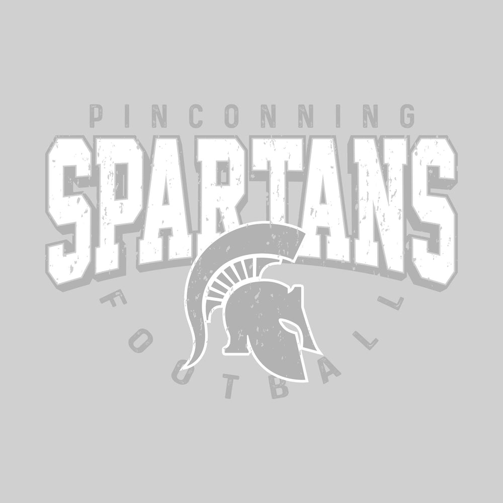 Pinconning Spartans - Football - Distressed Text with Mascot and Arched Football
