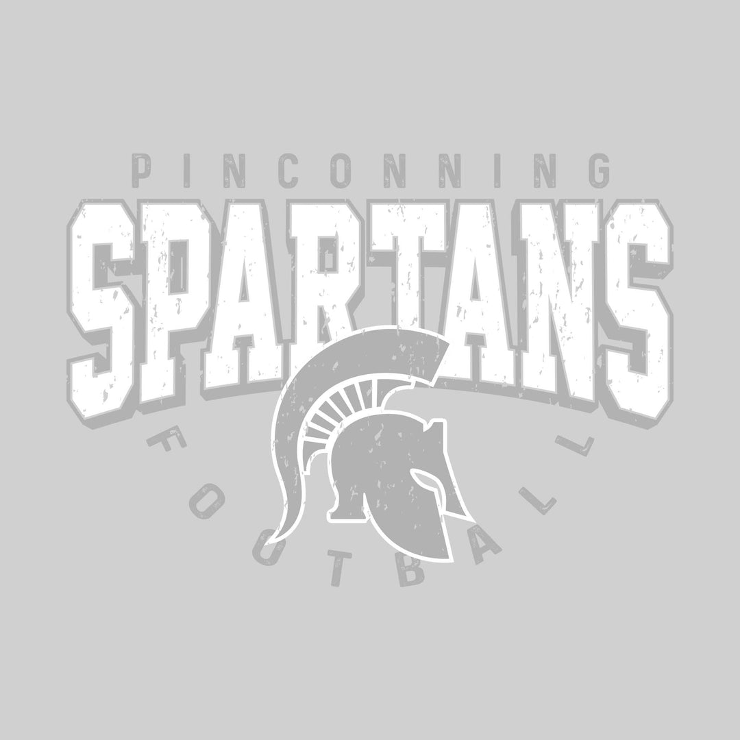 Pinconning Spartans - Football - Distressed Text with Mascot and Arched Football