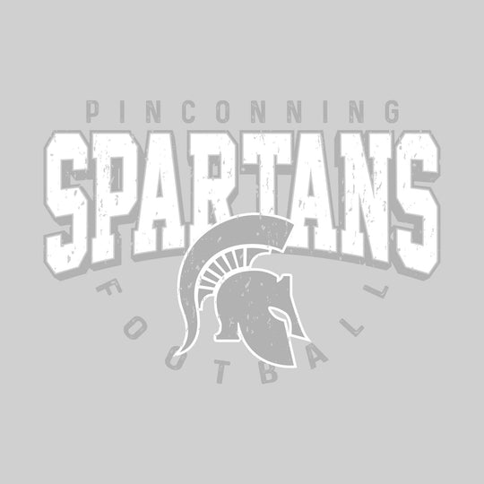 Pinconning Spartans - Football - Distressed Text with Mascot and Arched Football