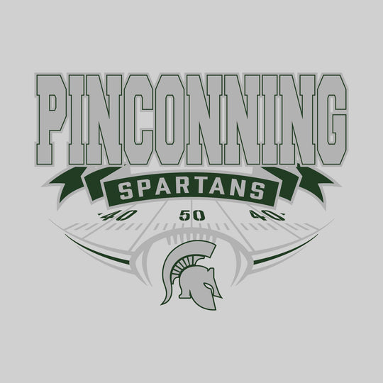 Pinconning Spartans - Football - School Name with Banner & Yard Lines - Green & White