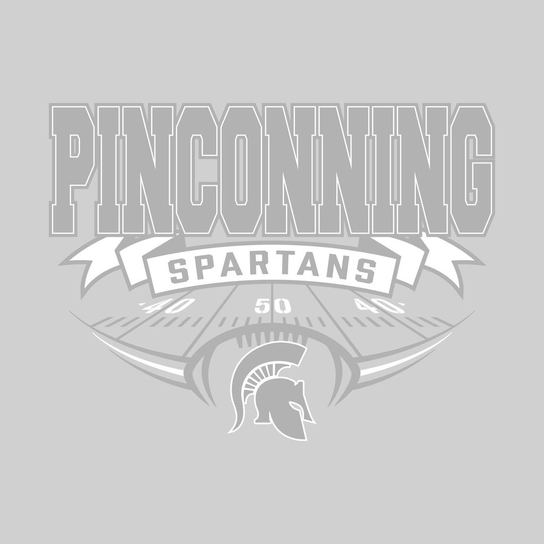 Pinconning Spartans - Football - School Name with Banner & Yard Lines - Green & White