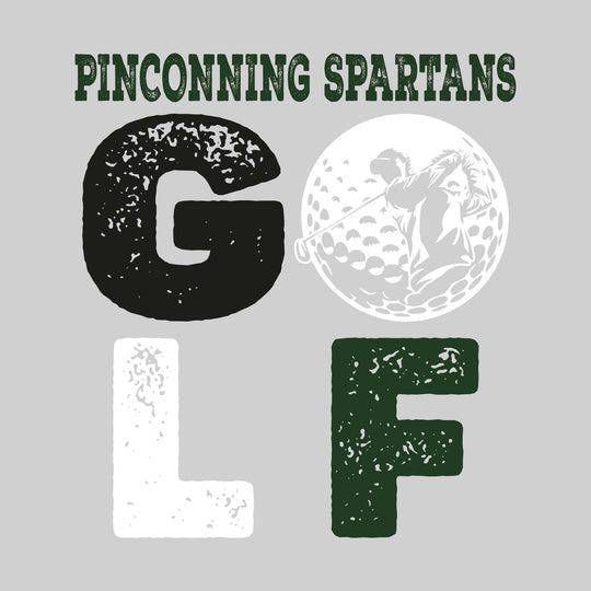 Pinconning Spartans - Golf - Distressed Stacked Text with Male Golfer Silhouette in Golf Ball